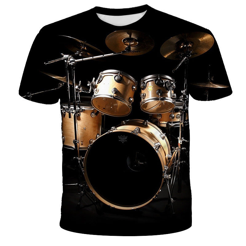 Printed 3D Drum Kit Short Sleeve T-shirt