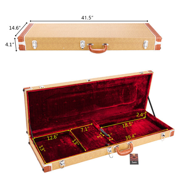 Yellow Tweed Square Electric Guitar Leather Case,