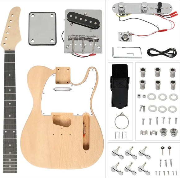 Build Your Own 6 String TELE Style, DIY Electric Guitar Kits With Mahogany Body, Maple Neck And Accessories