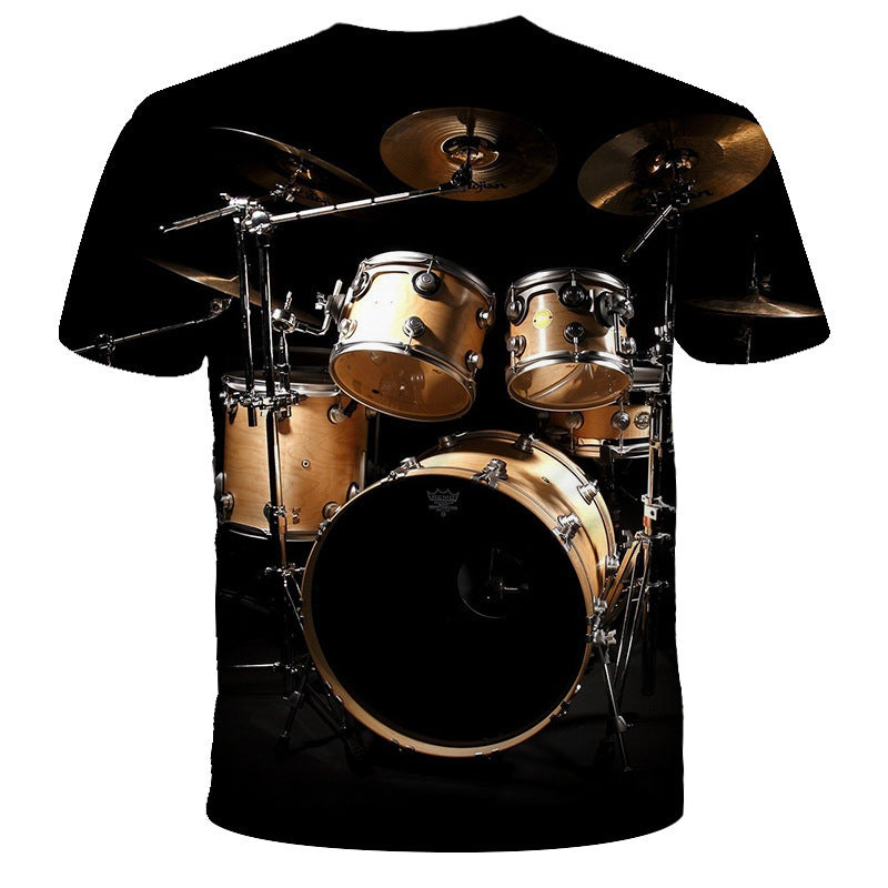 Printed 3D Drum Kit Short Sleeve T-shirt
