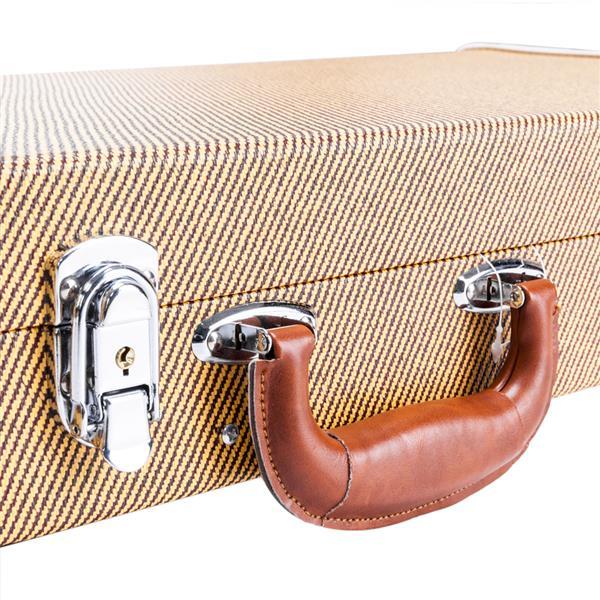 Yellow Tweed Square Electric Guitar Leather Case,