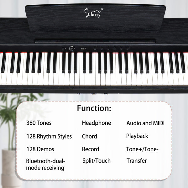 88 Key Standard Weighted Keys - Keyboard, Upright Black Electric Piano, Glarry