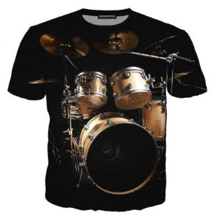 Printed 3D Drum Kit Short Sleeve T-shirt