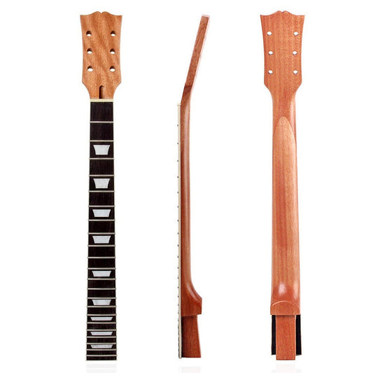 Electric guitar handle and neck with rosewood fingerboard, displayed from different angles showing the back, side, and front.