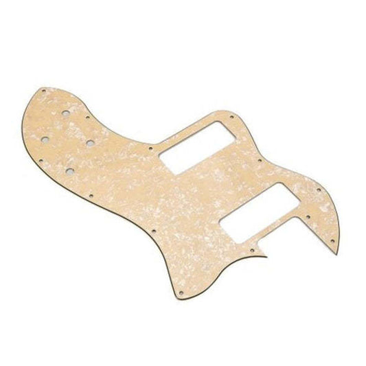A white pearl 4-layer guitar face guard with 12 holes and a thinline design for a Telecaster guitar.