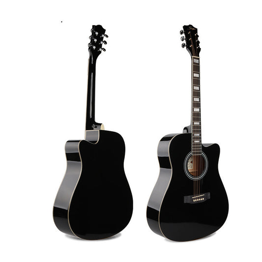 A 41 inch acoustic guitar in black color, displayed from two different angles showing the front and back.