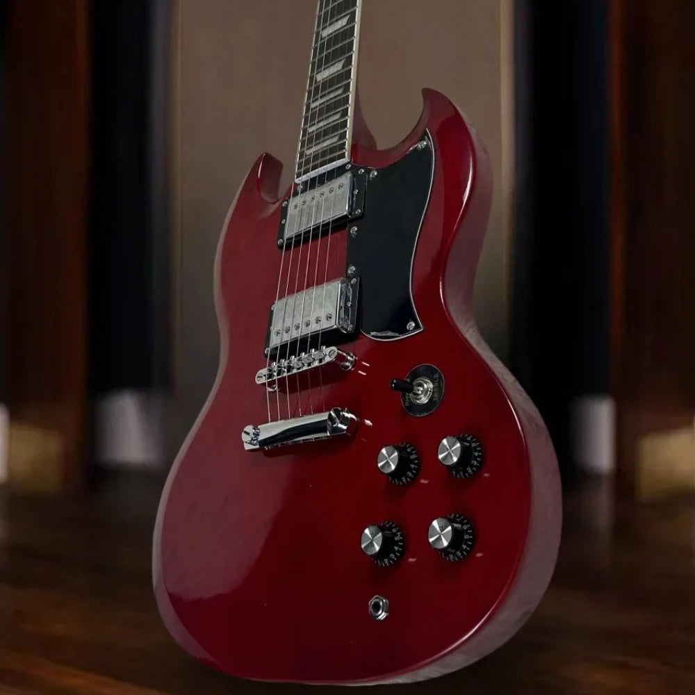 Electric Guitar Free Shipping 6 Strings Red SG Double-cutaway Design Lightweight Body Black Plate with Upgrade Accessories