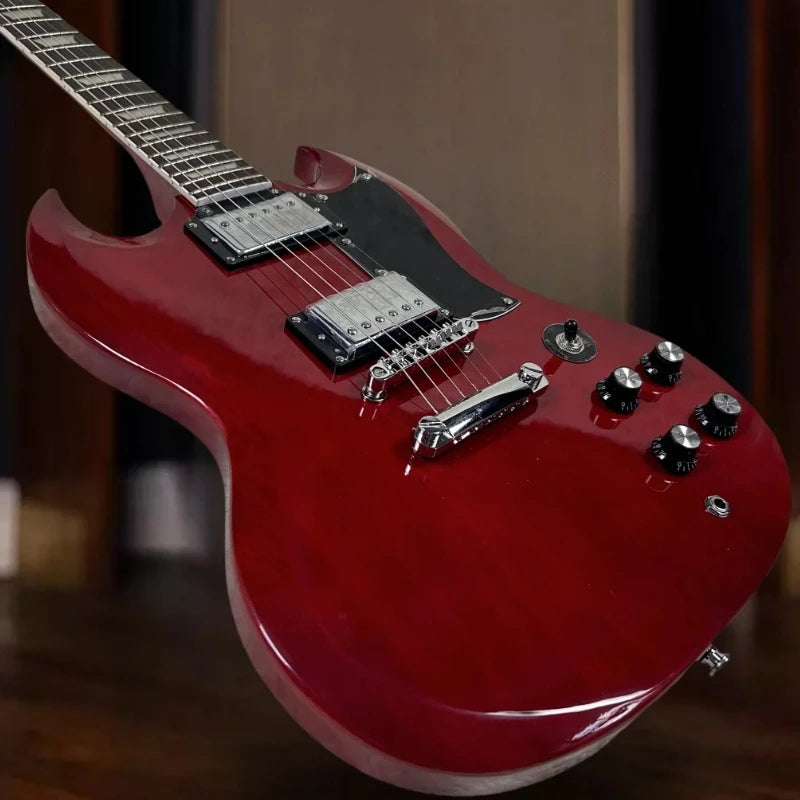 Electric Guitar Free Shipping 6 Strings Red SG Double-cutaway Design Lightweight Body Black Plate with Upgrade Accessories Red SG 40 inches