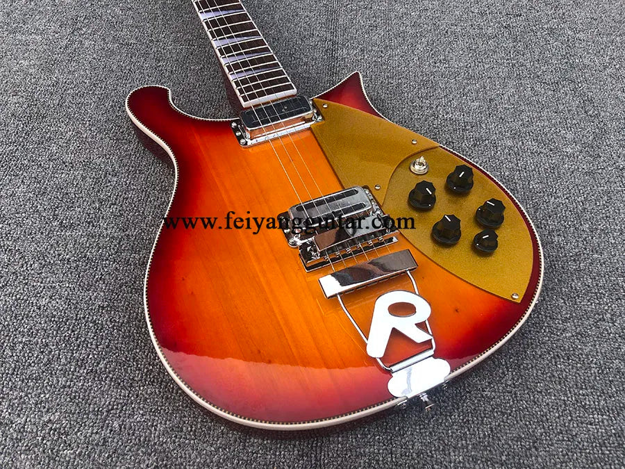 High Quality Electric Guitar with 6Strings, cherry burst Color, Gold Pickguard,2-Piece Pickup, 660, Free Shipping 40 inches