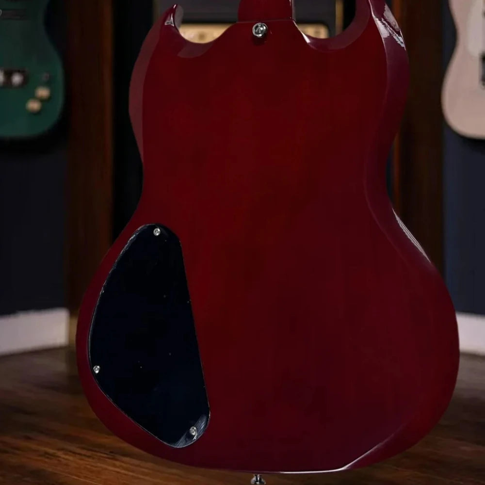 Electric Guitar Free Shipping 6 Strings Red SG Double-cutaway Design Lightweight Body Black Plate with Upgrade Accessories