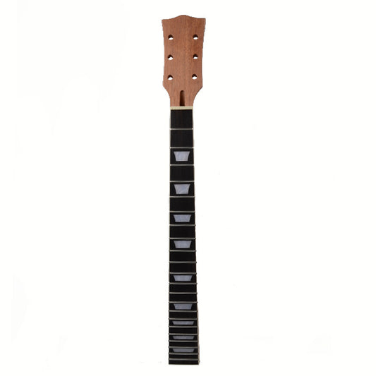 Electric guitar neck with rosewood fingerboard, 22 frets, and a mahogany core. It includes a tuning peg with a brown headstock and a black fingerboard with white dots indicating frets.
